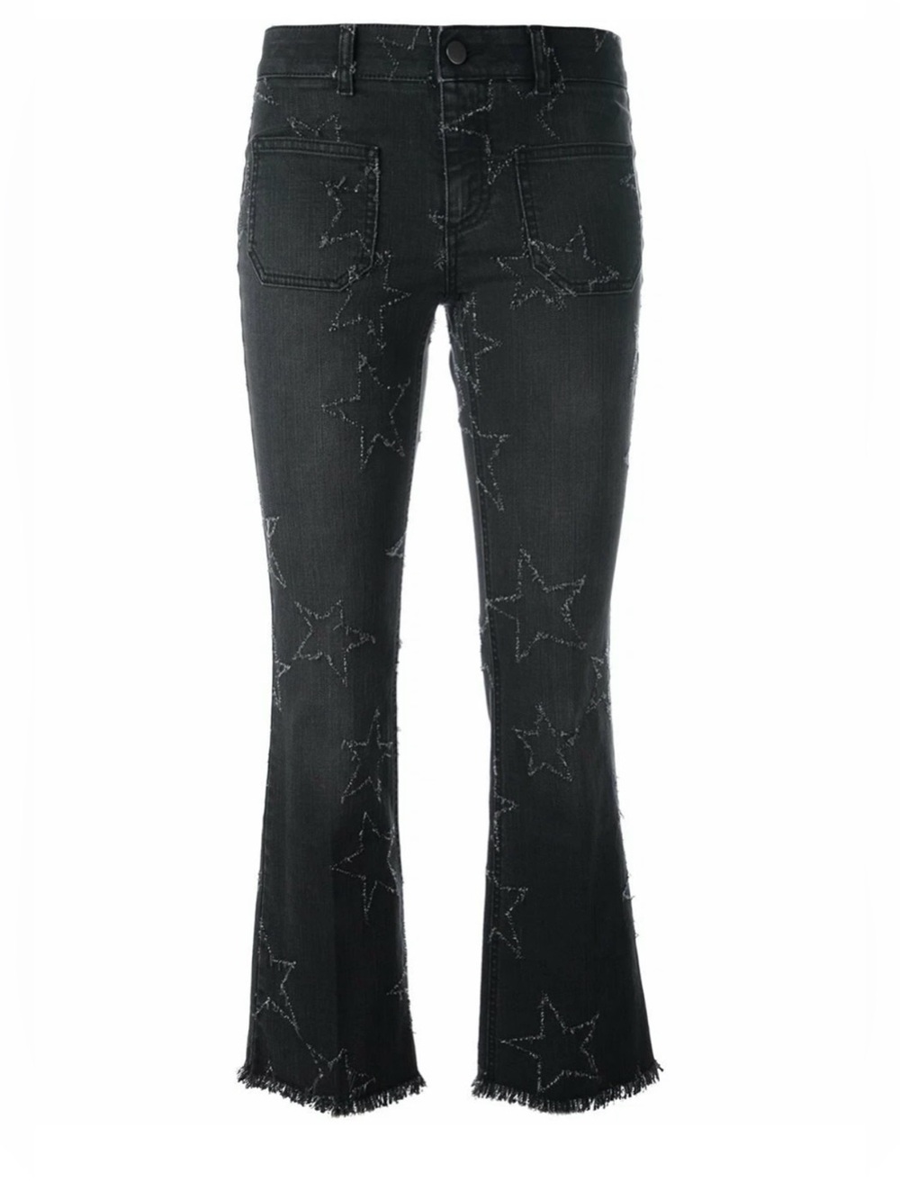 Stella McCartney Frayed Star Crop Flared Black Jeans, Size 28